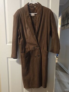 Ssatori Brown Double-Breasted Women’s Leather Coat Vintage
